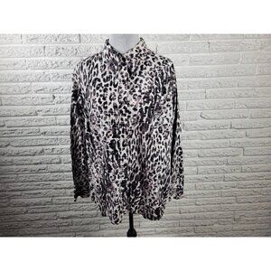 Jones New York Womens Top 3X Plus Long Sleeve Black Animal Print ANI80E